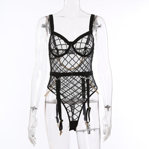 Mesh See-through Underwear Metal Chain Set Lingerie