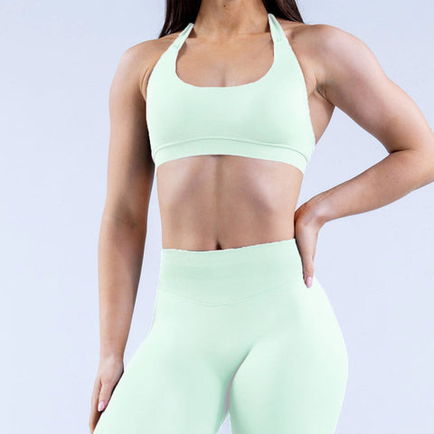 High Elastic Ultra-fine Matte Nylon Halter Beauty Back Seamless Sports Bra  With Logo Bra