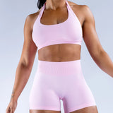 High Elastic Ultra-fine Matte Nylon Halter Beauty Back Seamless Sports Bra  With Logo Bra