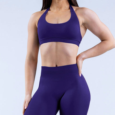 High Elastic Ultra-fine Matte Nylon Halter Beauty Back Seamless Sports Bra  With Logo Bra