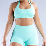 High Elastic Ultra-fine Matte Nylon Halter Beauty Back Seamless Sports Bra  With Logo Bra