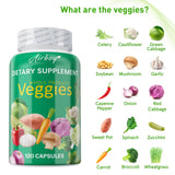 Veggies Supplement - Boosts Energy and Immunity, Antioxidant, Improves Digestive Health - 120 Capsules