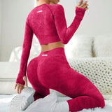 2PCS Seamless Camo Yoga Sets Workout Running Yoga Wear Long Sleeves