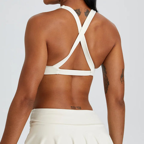 Style Padded Open Back Sexy Cross Back Yoga Fitness Running Solid