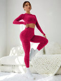 2PCS Seamless Camo Yoga Sets Workout Running Yoga Wear Long Sleeves
