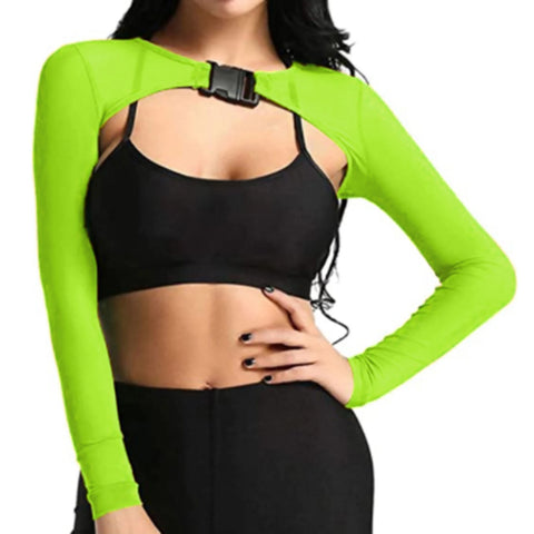 Summer Sexy Mesh Rave Crop Tops Women Sheer Long Sleeve Crop Top See Through Cover Ups Front Buckle Sun Protection Shirt