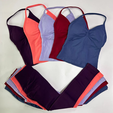 Impact Gym Set Women Padded Tank Tops High Waist Scrunch Seamless Yoga Leggings Fitness Clothes Workout Sets Gym Suit Activewear