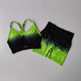 2 Pcs Seamless Gradient Yoga Suit Workout Sports Bra + High Waist Gym Shorts Sport Set Fashion Shorts Sets Sportswear Female