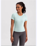 Women Seamless Yoga T-Shirt Ribbed Sports Shirt Breathable Gym Tops Sport Blouse Shirt Short Sleeve Running T-Shirt Yoga Shirts