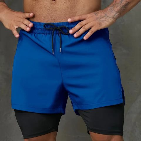 New Men Running Shorts Gym Sports Shorts 2 In 1 Quick Dry Workout Training Gym Fitness Jogging Short Pants Summer Men Shorts