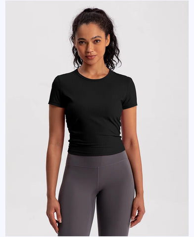 Women Seamless Yoga T-Shirt Ribbed Sports Shirt Breathable Gym Tops Sport Blouse Shirt Short Sleeve Running T-Shirt Yoga Shirts