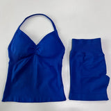 2pcs Impact Gym Set Women Backless Tank Tops High Waist Scrunch Seamless Shorts Fitness Clothes Activewear Workout Sets Gym Suit