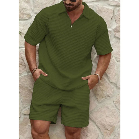 newest Man's set Trend Fashion short sleeve Fitness T-shirt+sports shorts Men suit Two pieces Solid Color running tracksuit