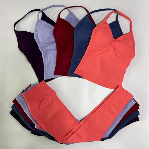 Impact Gym Set Women Padded Tank Tops High Waist Scrunch Seamless Yoga Leggings Fitness Clothes Workout Sets Gym Suit Activewear