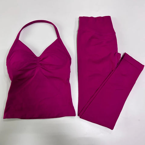 Impact Gym Set Women Padded Tank Tops High Waist Scrunch Seamless Yoga Leggings Fitness Clothes Workout Sets Gym Suit Activewear
