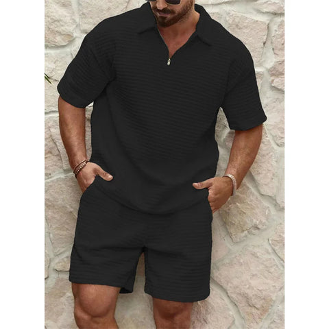 newest Man's set Trend Fashion short sleeve Fitness T-shirt+sports shorts Men suit Two pieces Solid Color running tracksuit