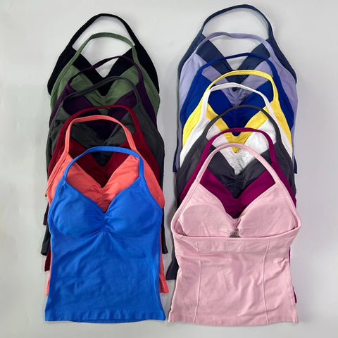 Impact Longline Strappy Gym Top Backless Women Built-in Bra With Pad Breathable Gym Clothes Running Yoga Vest Tank Tops XS-XL