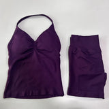 2pcs Impact Gym Set Women Backless Tank Tops High Waist Scrunch Seamless Shorts Fitness Clothes Activewear Workout Sets Gym Suit