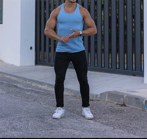 2024 Summer men Vest stripe gym Tank top Men Fitness sleeveless shirt Male Exercise Sports vest Undershirt Bodybuilding clothing