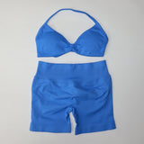 DF Logo Impact Gym Set 2 Piece Women Strappy Yoga Bra Top Workout Scrunch Shorts Sports Suit Fitness Clothes Seamless Yoga Set