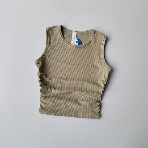 Summer Nude Yoga Racerback Female Fold Slim Fit Sports Running and Fitness Outwear Crop Top Bras Vest Shirt Quick Dry Clothing