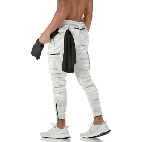 Spring Autumn Men sweatpants straight leg multi pocket camouflage Fitness pants men's zippered small ankle Training sports pants