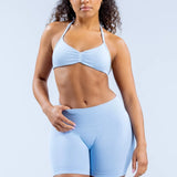 DF Logo Impact Gym Set 2 Piece Women Strappy Yoga Bra Top Workout Scrunch Shorts Sports Suit Fitness Clothes Seamless Yoga Set