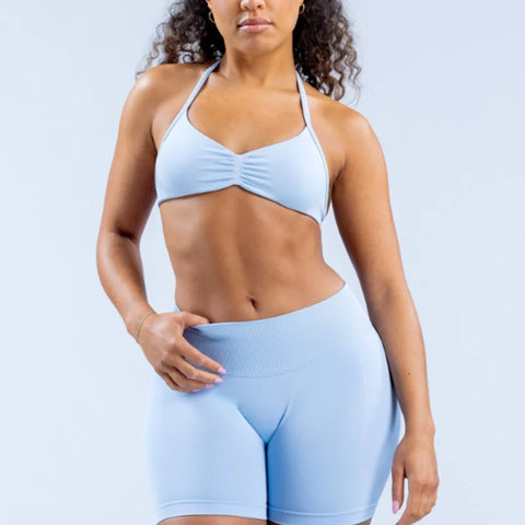 DF Logo Impact Gym Set 2 Piece Women Strappy Yoga Bra Top Workout Scrunch Shorts Sports Suit Fitness Clothes Seamless Yoga Set