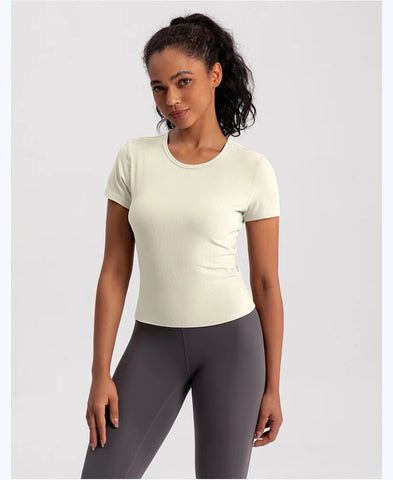 Women Seamless Yoga T-Shirt Ribbed Sports Shirt Breathable Gym Tops Sport Blouse Shirt Short Sleeve Running T-Shirt Yoga Shirts