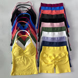 2pcs Impact Gym Set Women Backless Tank Tops High Waist Scrunch Seamless Shorts Fitness Clothes Activewear Workout Sets Gym Suit