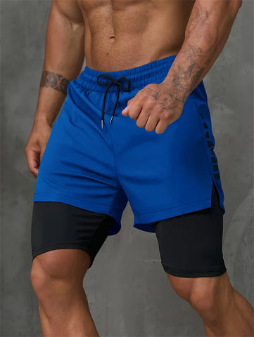 New Men Running Shorts Gym Sports Shorts 2 In 1 Quick Dry Workout Training Gym Fitness Jogging Short Pants Summer Men Shorts