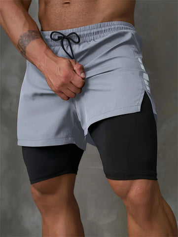 New Men Running Shorts Gym Sports Shorts 2 In 1 Quick Dry Workout Training Gym Fitness Jogging Short Pants Summer Men Shorts