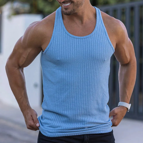 2024 Summer men Vest stripe gym Tank top Men Fitness sleeveless shirt Male Exercise Sports vest Undershirt Bodybuilding clothing