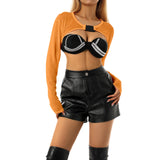 Summer Sexy Mesh Rave Crop Tops Women Sheer Long Sleeve Crop Top See Through Cover Ups Front Buckle Sun Protection Shirt
