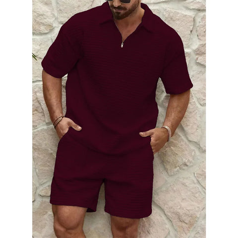 newest Man's set Trend Fashion short sleeve Fitness T-shirt+sports shorts Men suit Two pieces Solid Color running tracksuit