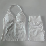2pcs Impact Gym Set Women Backless Tank Tops High Waist Scrunch Seamless Shorts Fitness Clothes Activewear Workout Sets Gym Suit