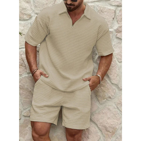 newest Man's set Trend Fashion short sleeve Fitness T-shirt+sports shorts Men suit Two pieces Solid Color running tracksuit