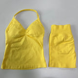 2pcs Impact Gym Set Women Backless Tank Tops High Waist Scrunch Seamless Shorts Fitness Clothes Activewear Workout Sets Gym Suit