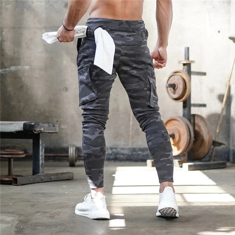 Spring Autumn Men sweatpants straight leg multi pocket camouflage Fitness pants men's zippered small ankle Training sports pants