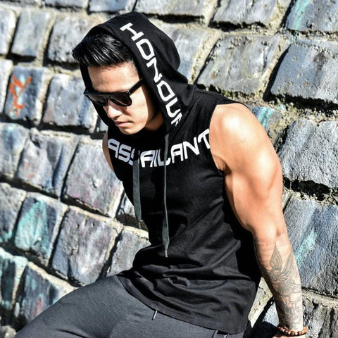 New Summer Fitness Tank Top Sports cotton Running Tank Top Loose Basketball Sleeveless Hooded Vest Breathable Training clothing