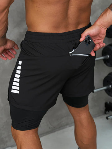 New Men Running Shorts Gym Sports Shorts 2 In 1 Quick Dry Workout Training Gym Fitness Jogging Short Pants Summer Men Shorts