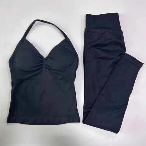 Impact Gym Set Women Padded Tank Tops High Waist Scrunch Seamless Yoga Leggings Fitness Clothes Workout Sets Gym Suit Activewear