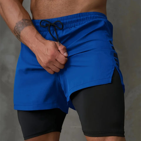 New Men Running Shorts Gym Sports Shorts 2 In 1 Quick Dry Workout Training Gym Fitness Jogging Short Pants Summer Men Shorts
