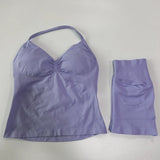 2pcs Impact Gym Set Women Backless Tank Tops High Waist Scrunch Seamless Shorts Fitness Clothes Activewear Workout Sets Gym Suit