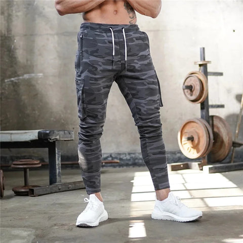 Spring Autumn Men sweatpants straight leg multi pocket camouflage Fitness pants men's zippered small ankle Training sports pants