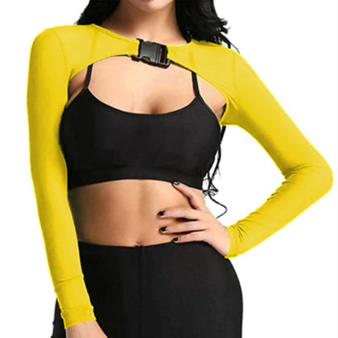 Summer Sexy Mesh Rave Crop Tops Women Sheer Long Sleeve Crop Top See Through Cover Ups Front Buckle Sun Protection Shirt