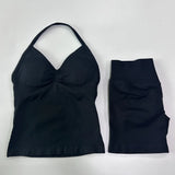2pcs Impact Gym Set Women Backless Tank Tops High Waist Scrunch Seamless Shorts Fitness Clothes Activewear Workout Sets Gym Suit