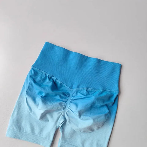 2 Pcs Seamless Gradient Yoga Suit Workout Sports Bra + High Waist Gym Shorts Sport Set Fashion Shorts Sets Sportswear Female