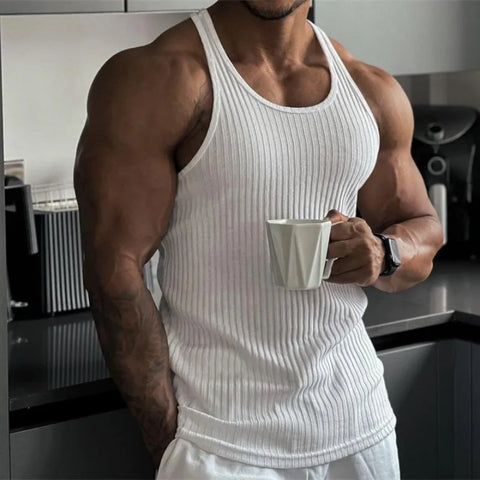 2024 Summer men Vest stripe gym Tank top Men Fitness sleeveless shirt Male Exercise Sports vest Undershirt Bodybuilding clothing