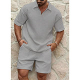 newest Man's set Trend Fashion short sleeve Fitness T-shirt+sports shorts Men suit Two pieces Solid Color running tracksuit